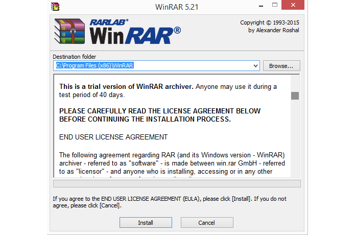 Software permite escolher em qual pasta será instalado (Foto: Reprodução/WinRAR)