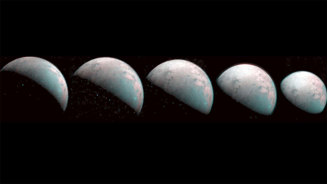 NASA divulga primeiras fotos do polo norte de Ganímedes, a maior lua de Júpiter (Foto: NASA/JPL-Caltech/SwRI/ASI/INAF/JIRAM)
