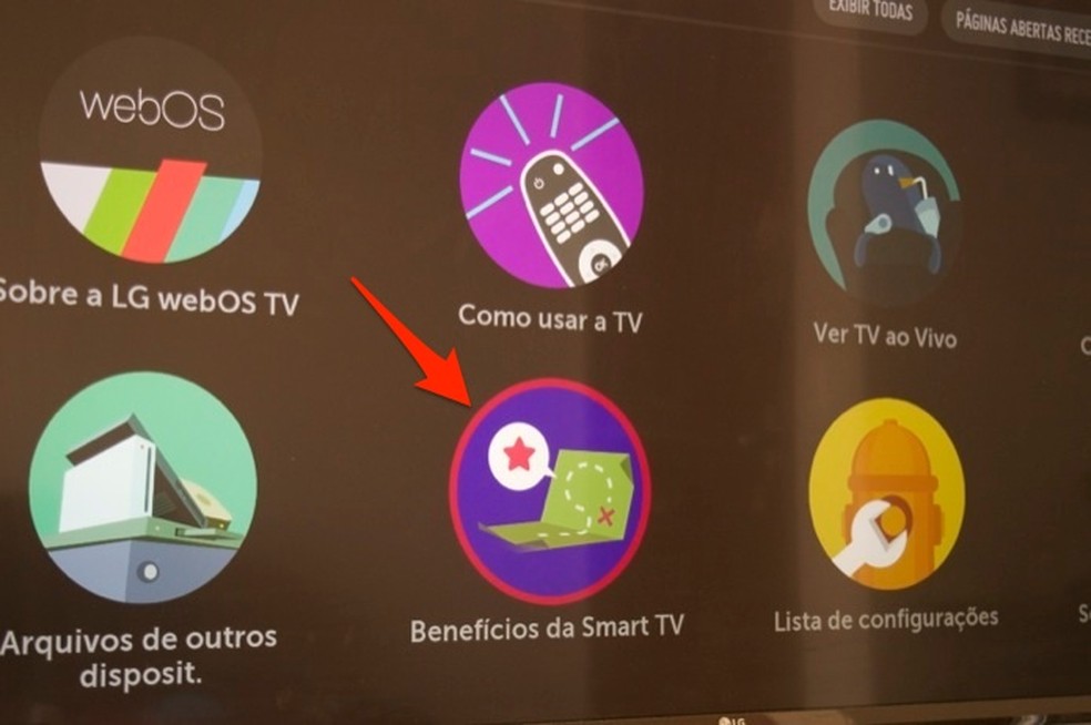 Ação para acessar dicas sobre benecíficos da Smart TV da LG — Foto: Reprodução/Marvin Costa