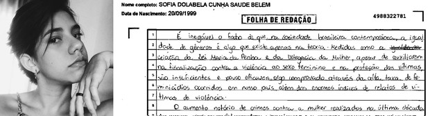 Trecho da redação da estudante Sofia Dolabela Cunha Belém  (Foto: Arquivo pessoal/ Reprodução)