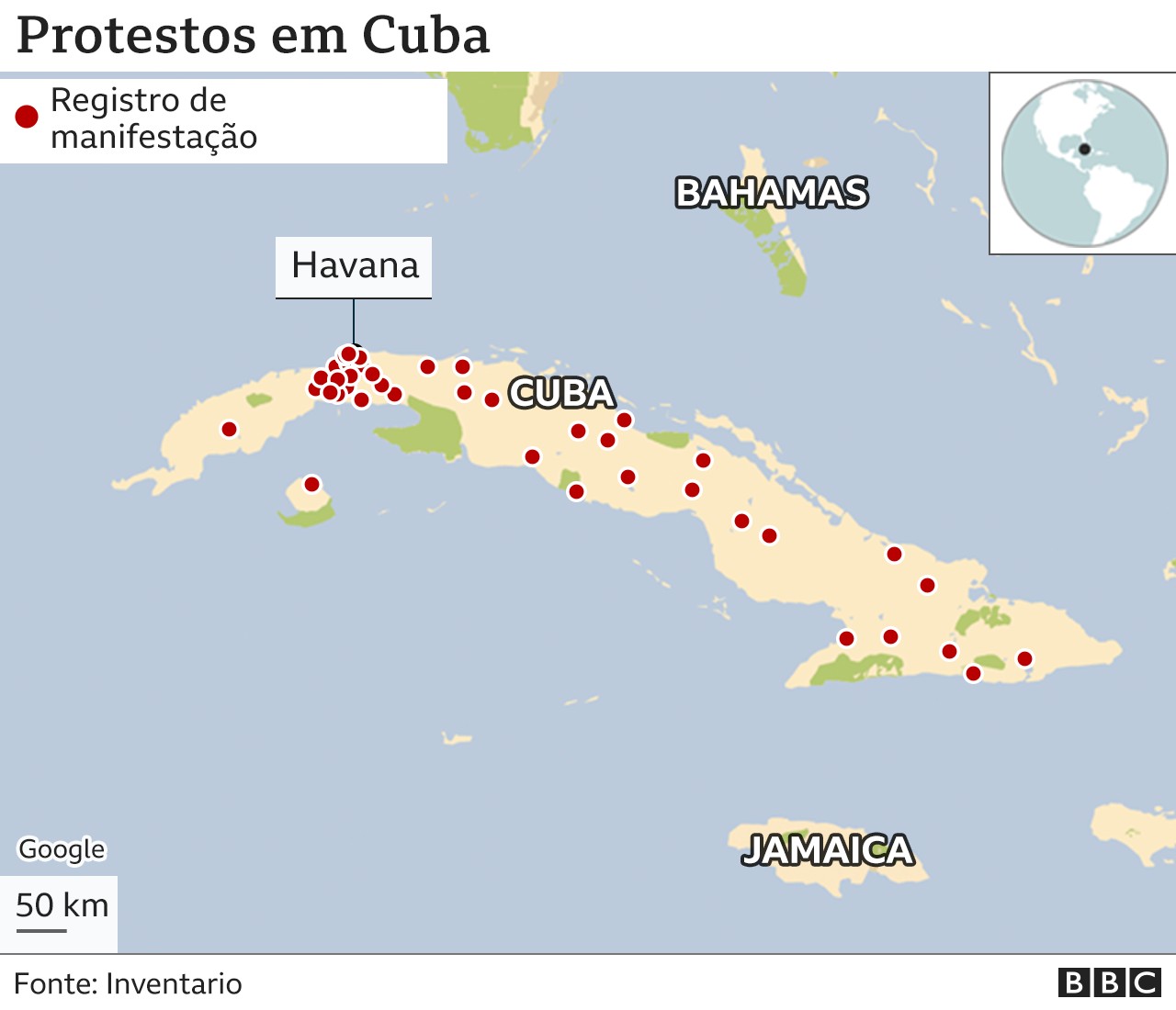 BBC - Protestos em Cuba (Foto: BBC News)