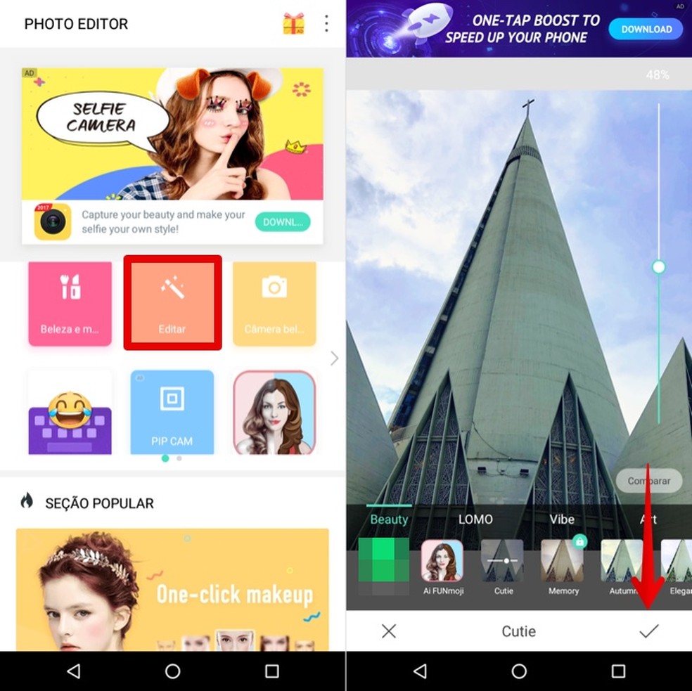 Selecione a foto que você quer editar no app Photo Editor — Foto: Reprodução/Helito Beggiora
