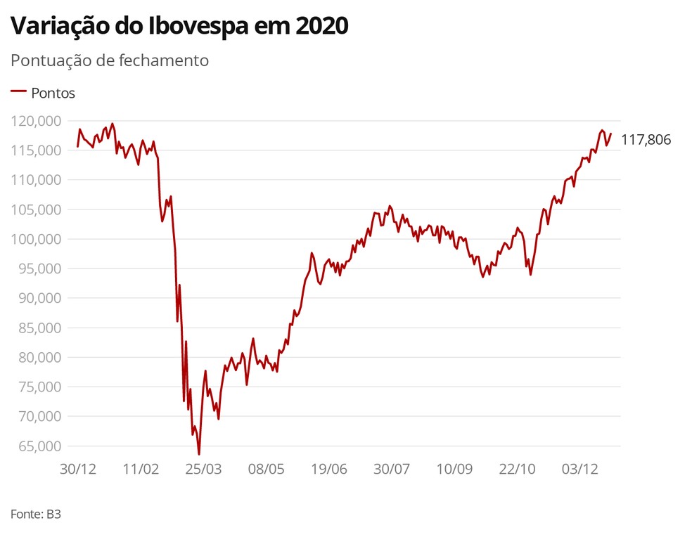 Variação do Ibovespa em 2020 — Foto: G1 Economia