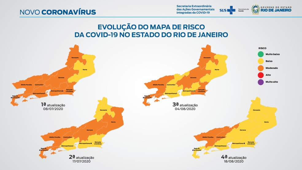 Mapa indica que 92% da população do RJ está em locais de baixo risco para  Covid-19, diz governo | Rio de Janeiro | G1