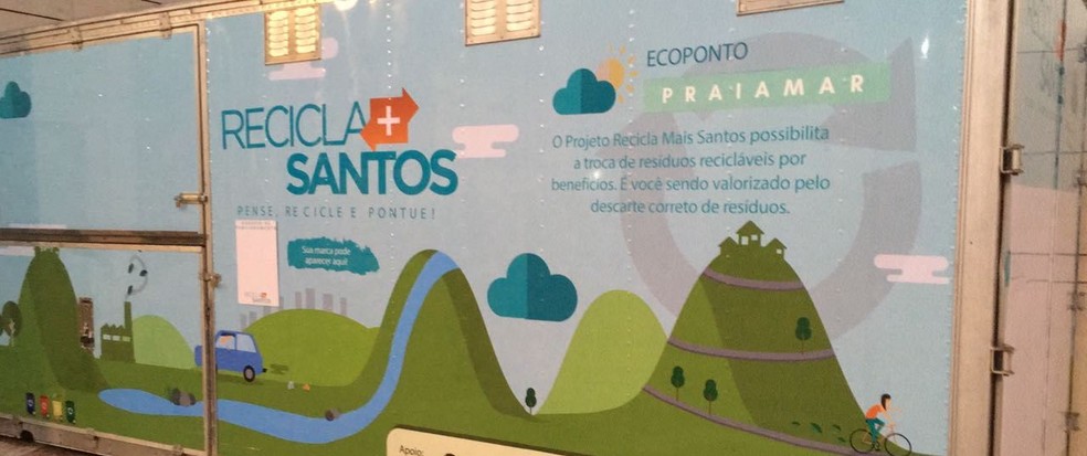 Posto do Recicla + Santos, na Aparecida (Foto: Marcela Pierotti/G1)