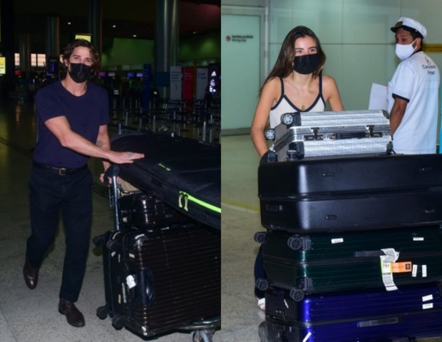 Giulia Be e Romulo Arantes Neto desembarcam em aeroporto após viagem  (Foto: Leo Franco/Agnews)