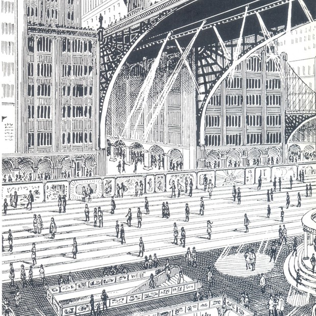 Ilustração de 1920 para “A Story of Days to Come”, de H.G. Wells, mostra esteiras rolantes em Londres  (Foto: Ilustração: Frank R. Paul)