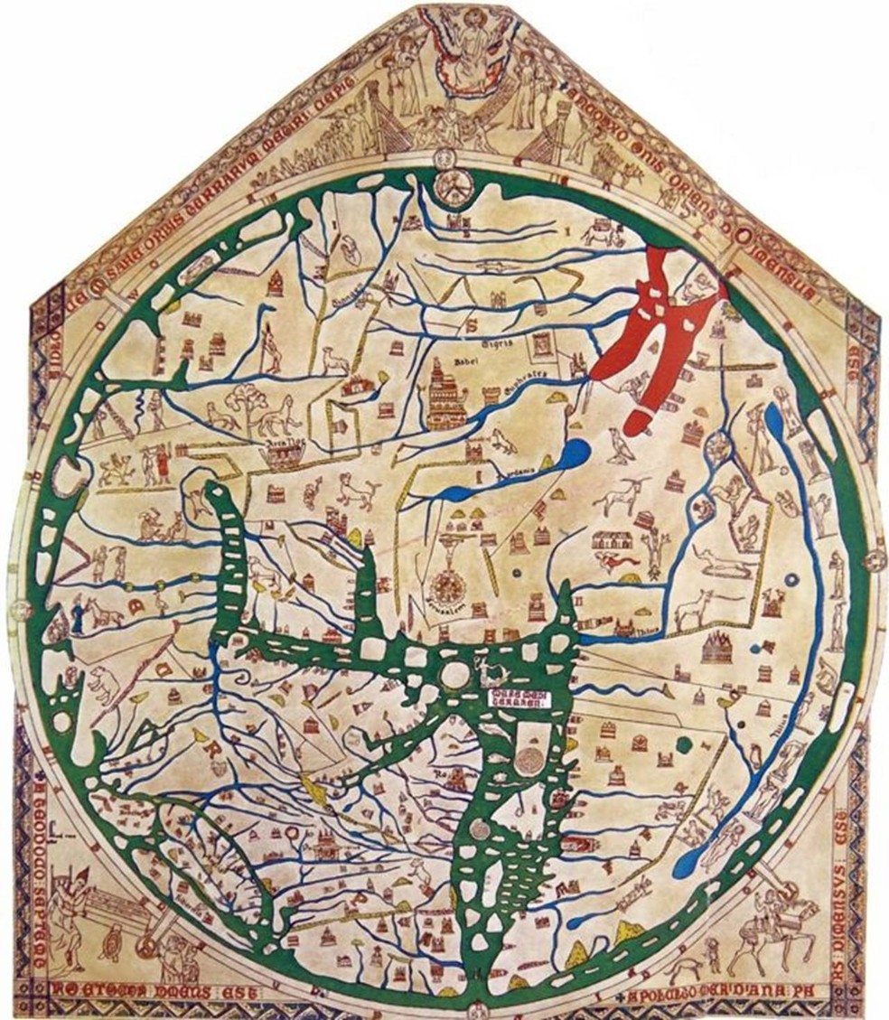 Mapa-múndi de Hereford, feito em 1300 — Foto: Getty Images via BBC
