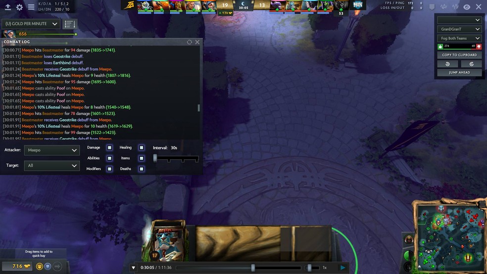 O usuário caiovigg, no reddit, mostrou Atun usando os poofs do Meepo ao mesmo tempo, sendo isso impossível sem o uso de macros (Foto: Reprodução/Reddit)