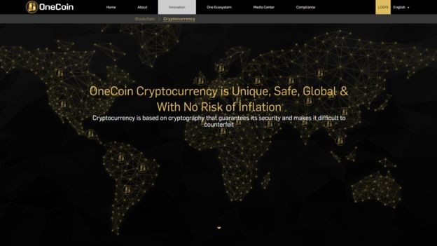 BBC - Site da OneCoin diz que 'a cripto-moeda é única, segura, global e sem risco de inflação' (Foto: ONECOIN via BBC)
