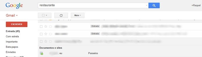 Pesquisa interna do Gmail mostrando resultado do Google Docs (Foto: Reprodução/Raquel Freire)