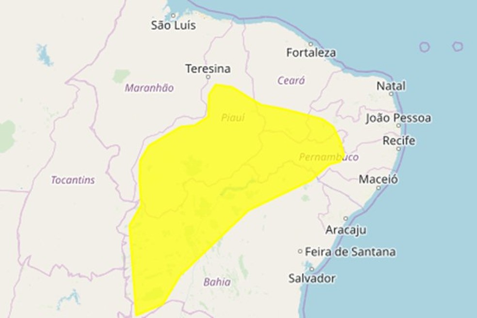 Paraíba tem 47 municípios sob alerta de perigo potencial de chuvas intensas — Foto: Inmet/Reprodução