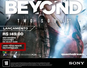 Anúncio de 'Beyond' publicado na Revista Oficial do PlayStation no Brasil pela Sony diz que o game é 'totalmente em português' (Foto: Reprodução/Revista Oficial do PlayStation)