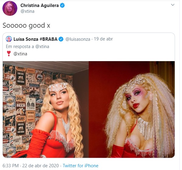 Christina Aguilera elogia look de Luisa Sonza (Foto: Reprodução/Instagram)