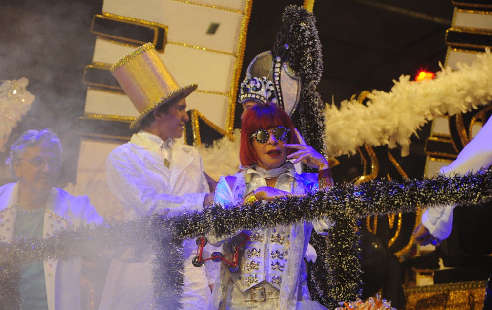 Rita Lee desfila junto com Caetano Veloso em carro da Águia de Ouro, em São Paulo, no carnaval de 2012 — Foto: Flavio Morais/g1/Arquivo