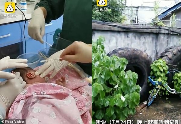 Bebê é abandonada em quinta de hospital  (Foto: Pear Video)