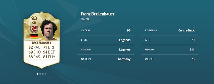 Carta de Beckenbauer no Fifa 16; overall continuará o mesmo no 17 (Foto: Reprodução/EASports.com)
