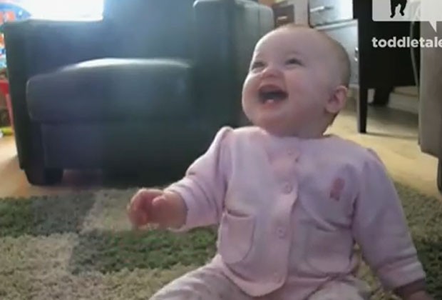 Bebê passa mais de um minuto rindo de cachorro (Foto: Reprodução)