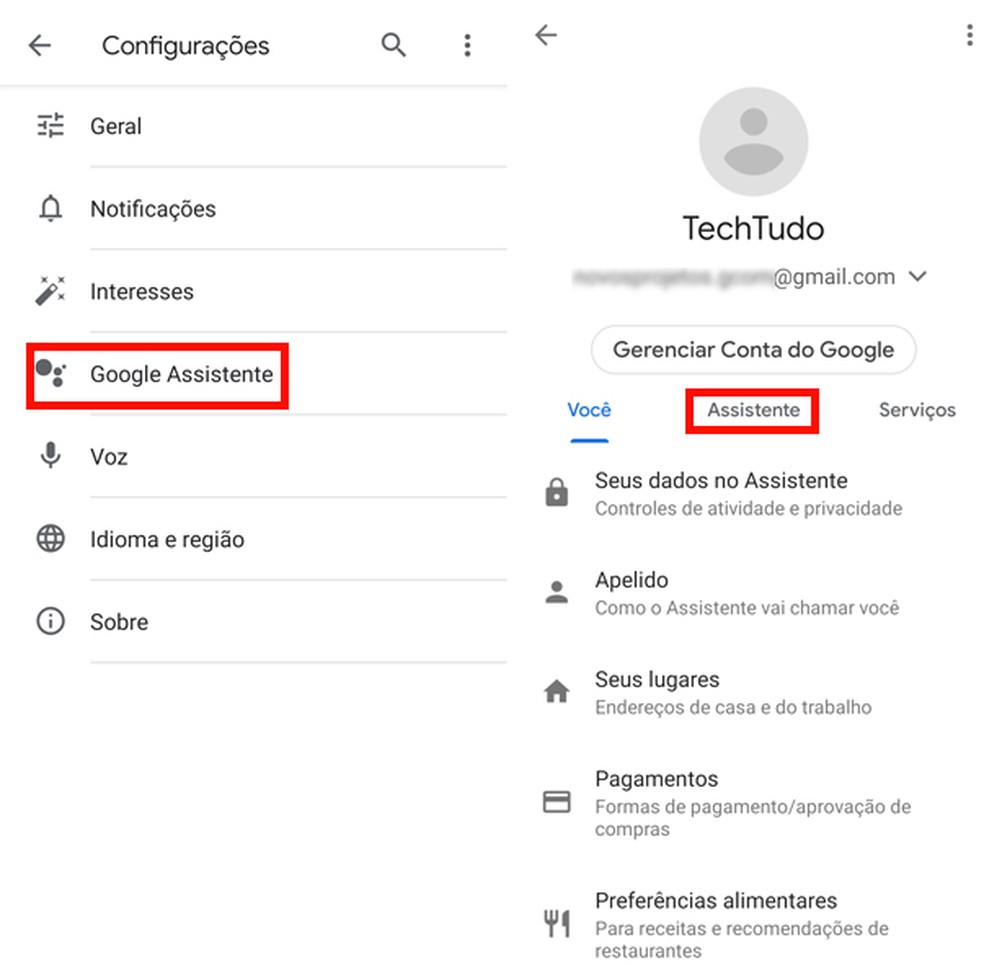 Vá até Google Assistente para ver os ajustes — Foto: Reprodução/TechTudo