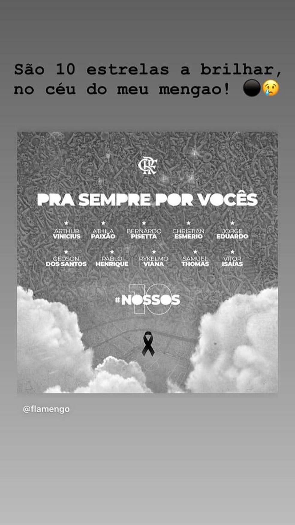 Vinicius Junior presta homenagem a vítimas do Ninho — Foto: Reprodução