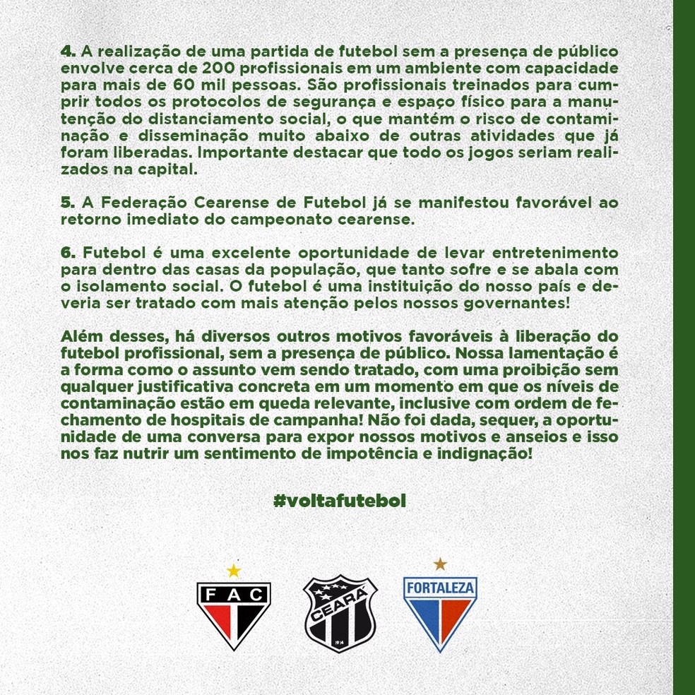 Carta aberta; clubes cearenses; Copa do Nordeste — Foto: Divulgação
