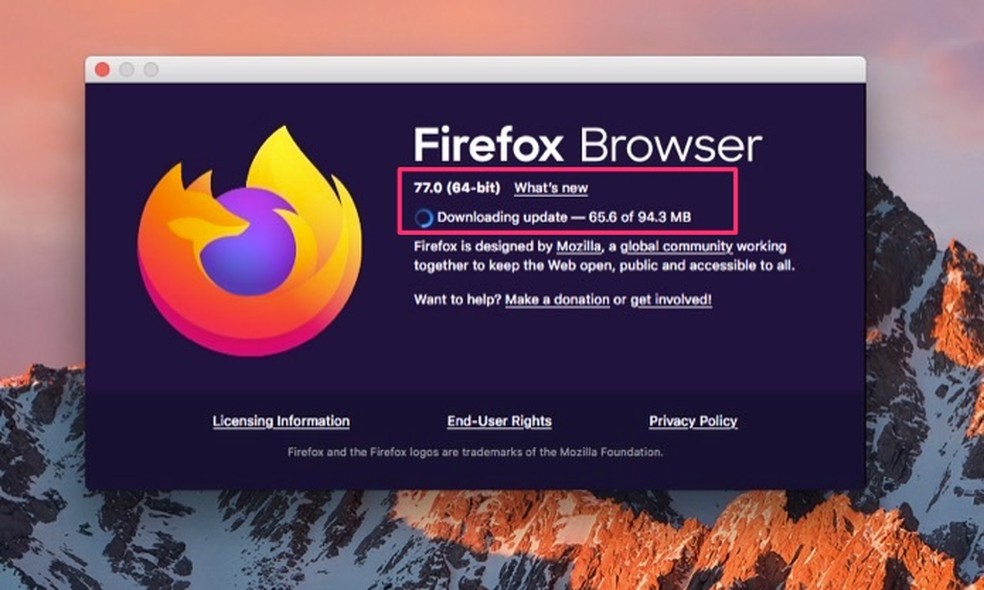 Tela de informações mostra como atualizar o Mozila Firefox — Foto: Reprodução/Marvin Costa