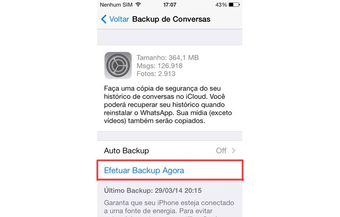 Realize o backup no WhatsApp (Foto: Laura Rezende /TechTudo)