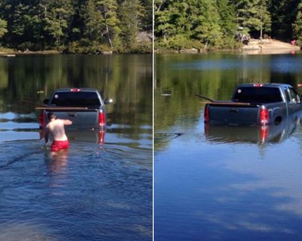 Cão desengatou picape e foi parar dentro de lago (Foto: Reprodução/Facebook/Ellsworth Police Department)