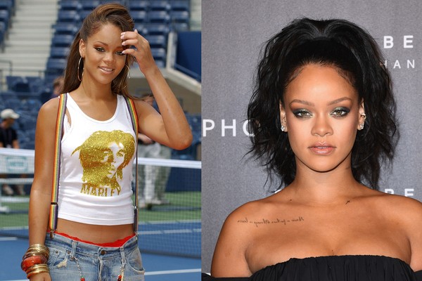 Rihanna em 2001 e 2017 (Foto: Getty Images)