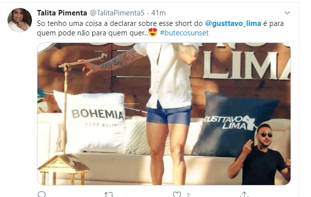 Fãs fazem comentários divertidos sobre look de Gusttavo Lima (Foto: Reprodução / Twitter)