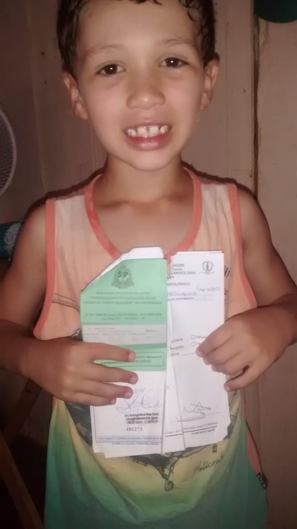 Menino de 8 anos recuperou cartão importante para tratamento cardíaco — Foto: Arquivo Pessoal