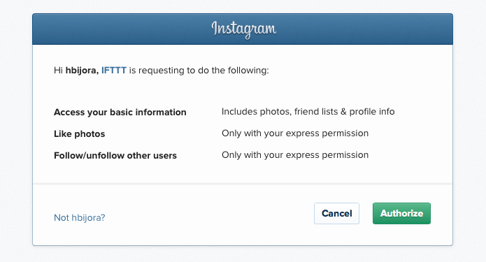 Permita o acesso à sua conta do Instagram (Foto: Reprodução/Helito Bijora)