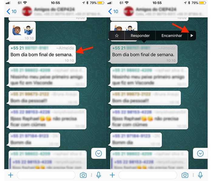 Ação para ver opções para um conversa de grupo no WhatsApp para iPhone