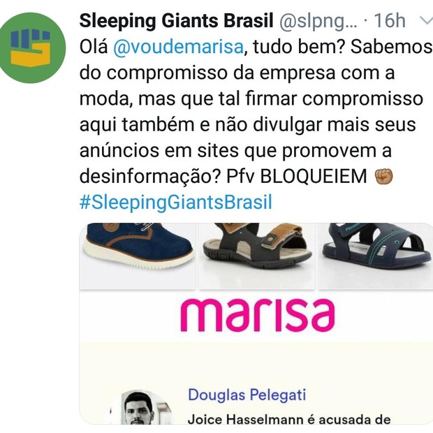 Lojas Marisa sendo "denunciada" no perfil (Foto: Reprodução/Twitter)
