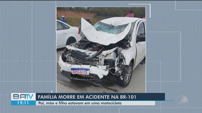 Pai, mãe e filha morrem em acidente de carro na BR-101