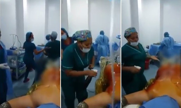 Enfermeiras dançam diante de paciente anestesiada em sala de cirurgia na Colômbia