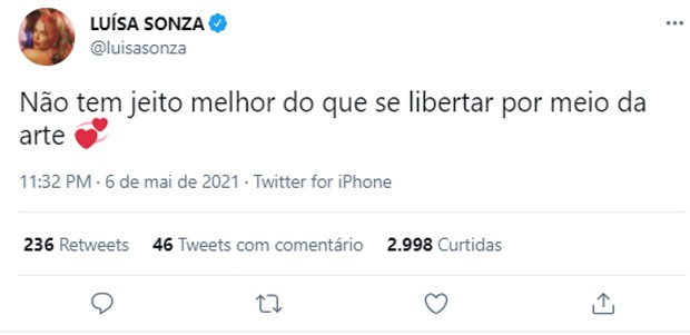Luísa Sonza faz posts sobre suposta bissexualidade após lançamento do clipe Tentação (Foto: Reprodução/Twitter)