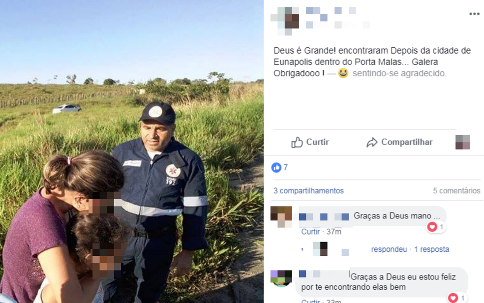 Mulher e filha de cabo da PM foram encontradas amarradas dentro de porta-malas de carro, no sul da Bahia (Foto: Reprodução/Redes Sociais)