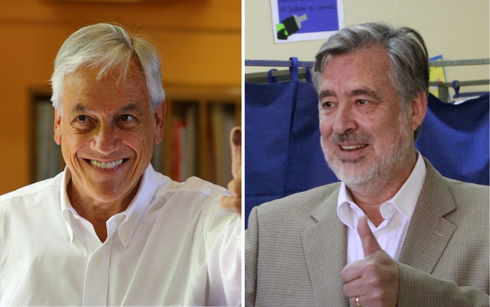 Os candidatos Sebastián Piñera e Alejandro Guillier votam neste domingo (19) nas eleições do Chile; os dois passaram para o segundo turno (Foto: Ivan Alvarado/Reuters e Francesco Degasperi/APF)