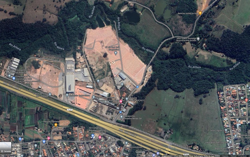 Visão aérea dos terrenos vendidos por Chedid para a Red Bull, onde está sendo construído CT para o Bragantino — Foto: Reprodução