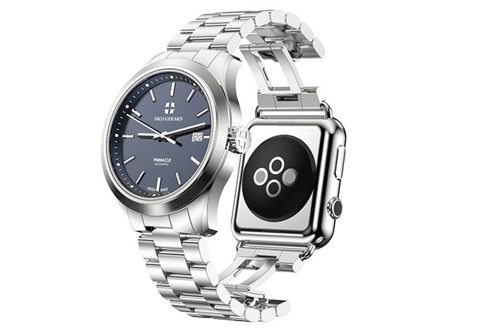 Acessório em prata acopla relógio de luxo e Apple Watch (Foto: Divulgação/ Nico Gerard)