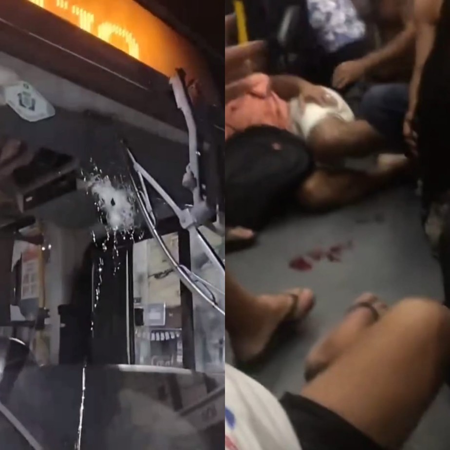 As marcas dos disparos na frente do ônibus e o pânico entre os passageiros