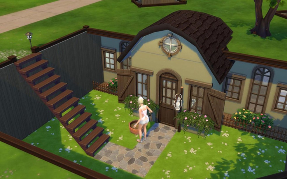 O chalé oculto é construído no chão, usando a ferramenta subsolo do The Sims 4 — Foto: Reprodução/femmeonamissionsims/Tumblr