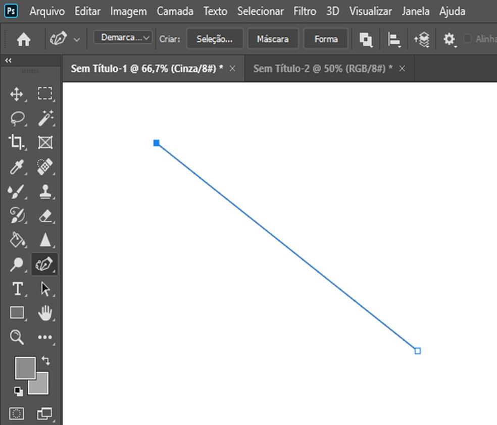 Como desenhar linhas no Photoshop? Ação para demarcar o segundo ponto de ancoragem — Foto: Reprodução/Leon Ferrari