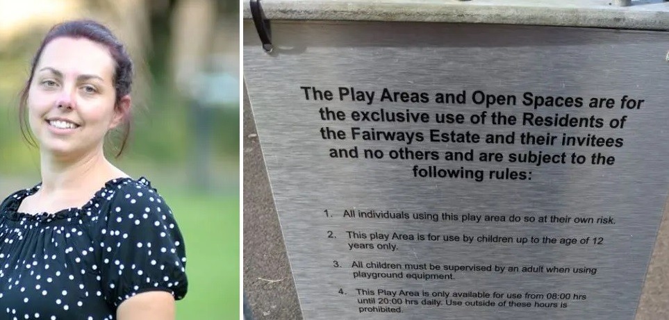 A mãe se revoltou com a placa que dizia que o playground era só para quem pagava e seus convidados (Foto: Reprodução/ Facebook)