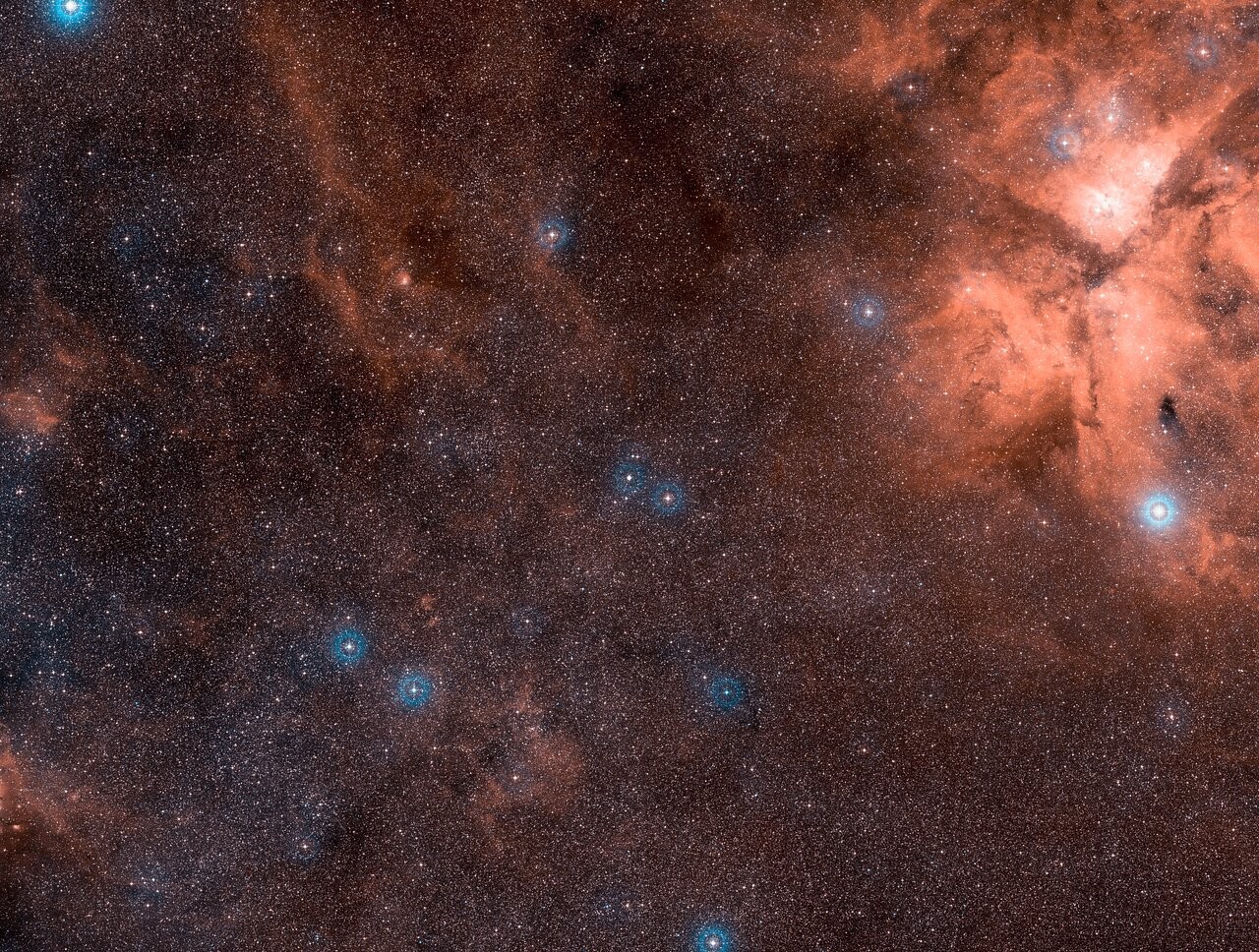 Região em torno da estrela AG Carinae, que está no centro da imagem  (Foto: ESA/Hubble/ Digitized Sky Survey 2/Davide De Martin)