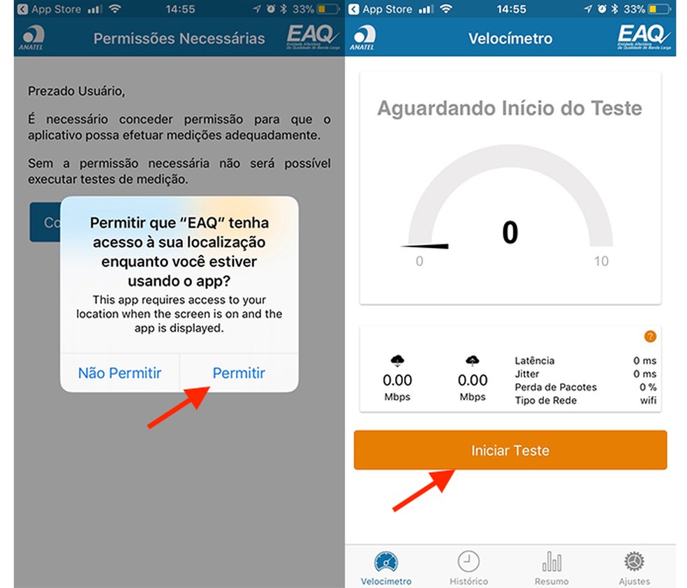 Ação para iniciar um teste de velocidade de Internet com o app Brasil Banda Larga (Foto: Reprodução/Marvin Costa)