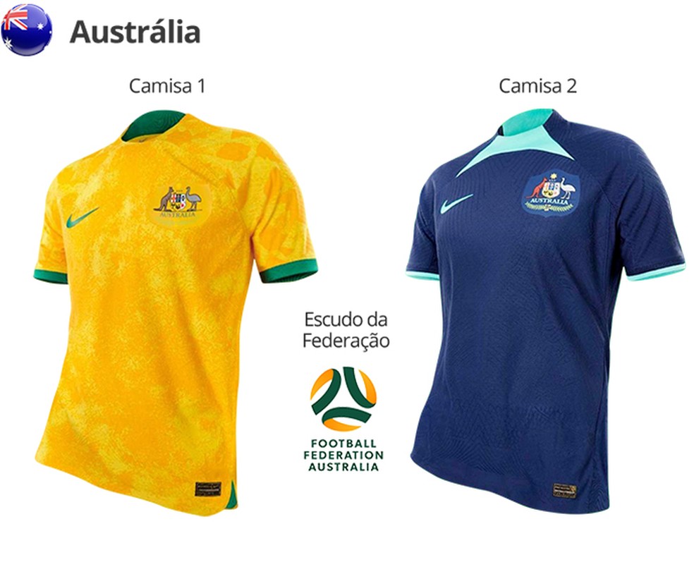 Uniformes da Austrália para a Copa do Mundo de 2022 — Foto: Divulgação