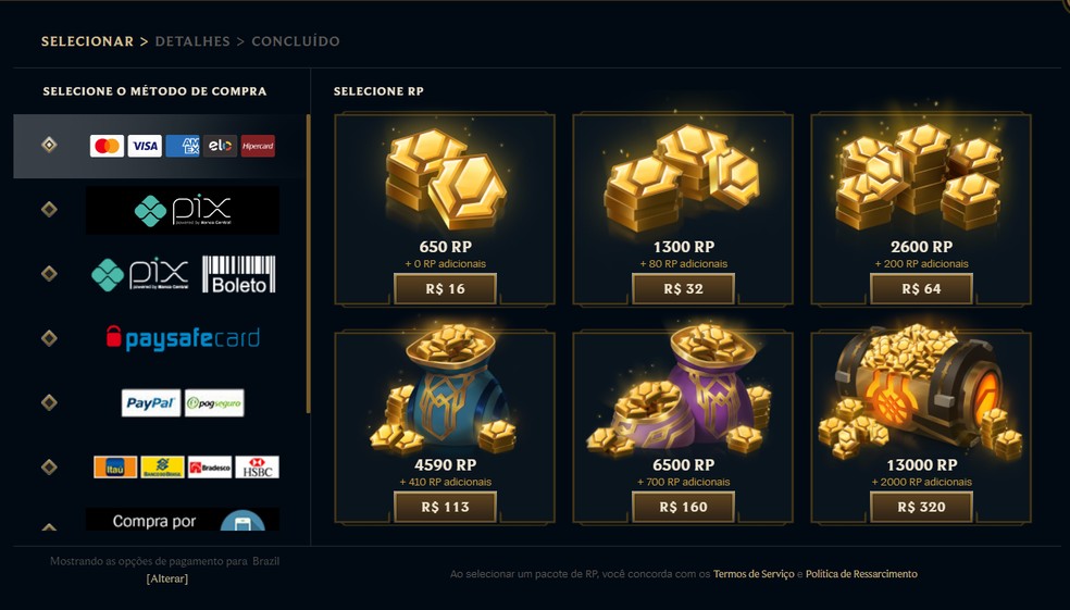 Quanto custa 100 reais em rp?