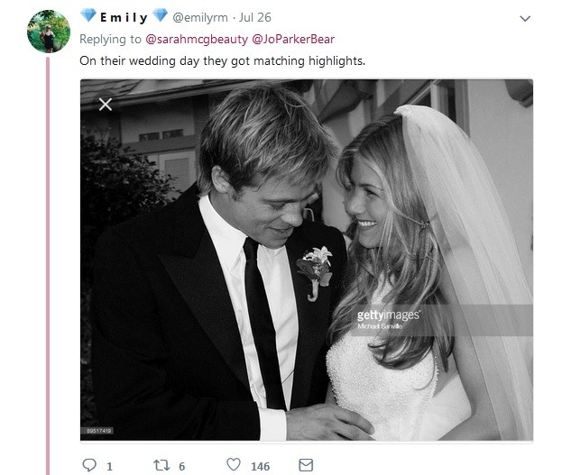 No twitter, usuários começaram a buscar semelhanças no visual de Brad Pitt e suas namoradas (Foto: Reprodução / Twitter)